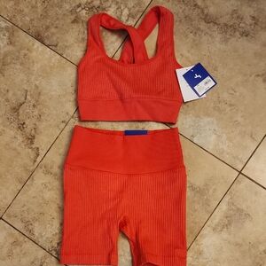 JoyLab Red Ribbed Athletic Shorts Set